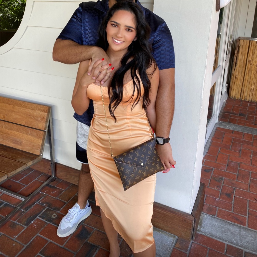 Orange Satin Midi Dress